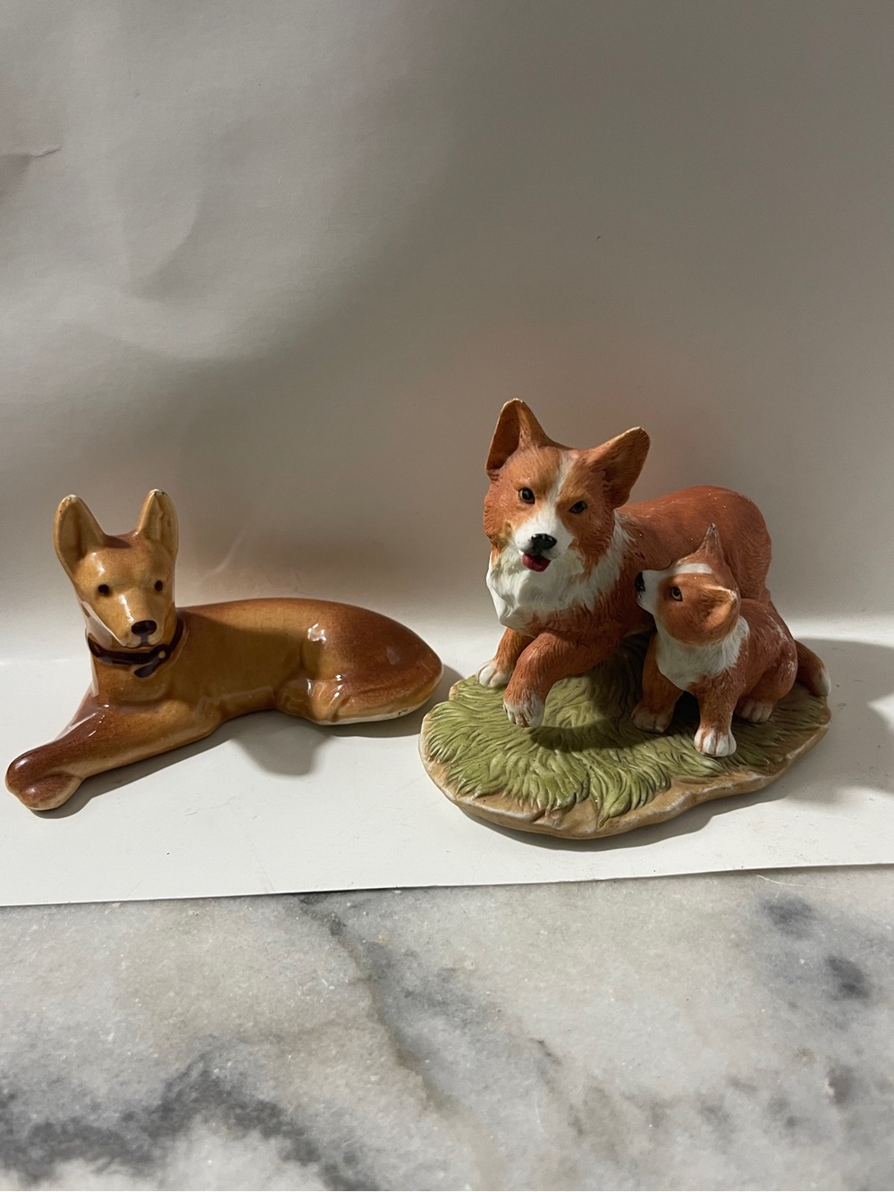Vintage Lot Handmade & Painted Corgi Dogs Figurine & German Sherperd Ceramics